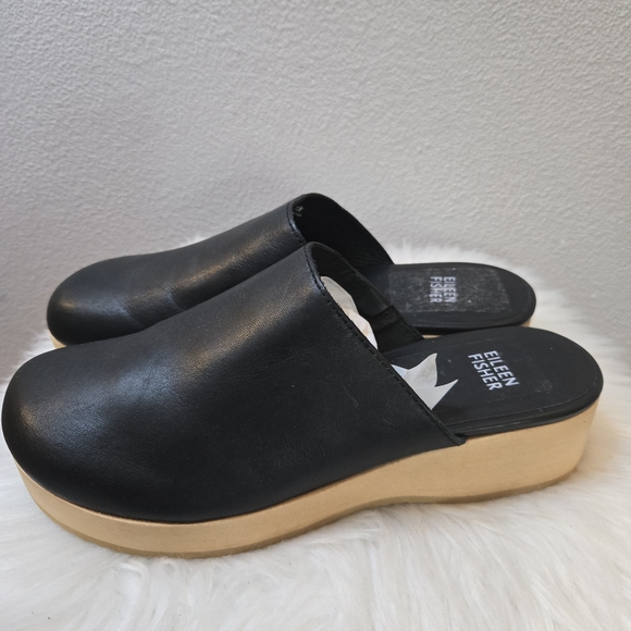 Eileen Fisher Black Leather Clogs - New - Picture 7 of 9